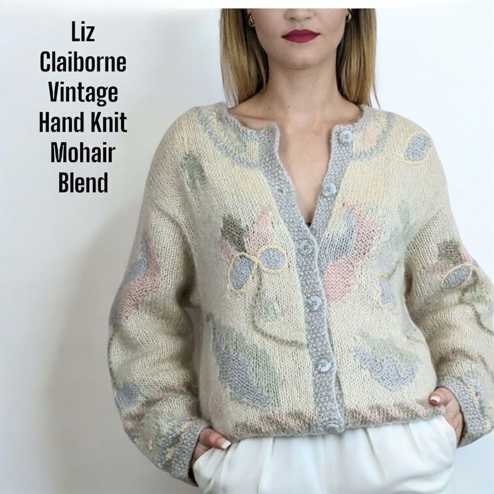 Liz Claiborne Petite Collection Vintage Soft Ivory Mohair Blend Cardigan Sweater